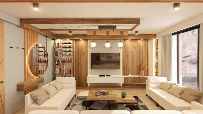 Sala y Comedor ON, interiorismo en Cajamarca, visualización de anteproyecto de HK BLUE GREEN